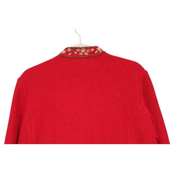 Talbots Jacket Size Large Petite 100% Wool Red Classic Embroidered Sequin Beaded - Picture 10 of 15